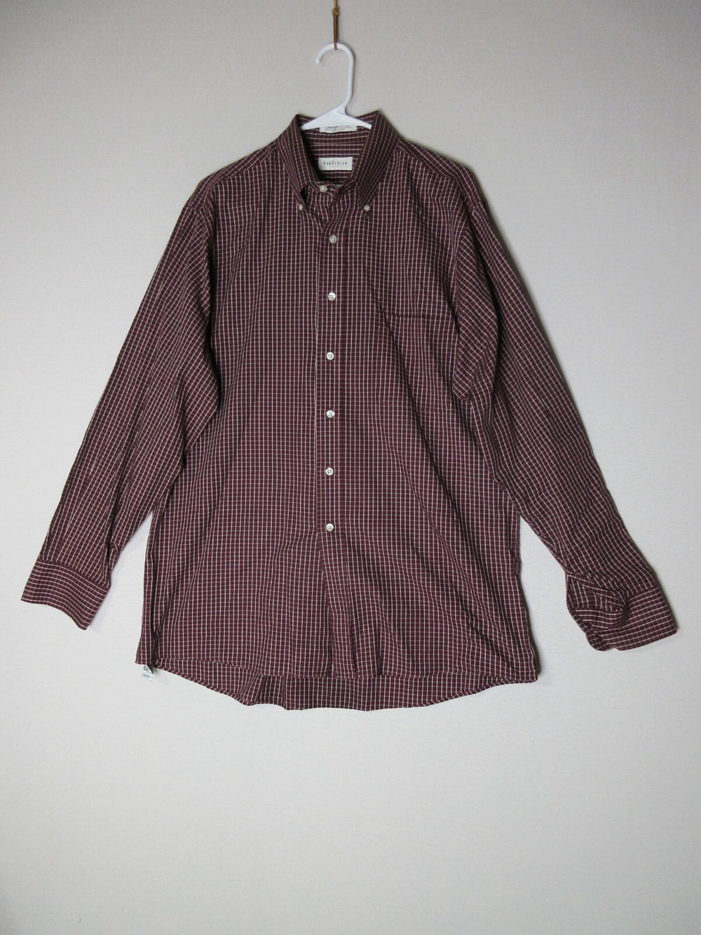 Van Heusen Mens Check Button-Up Dress Shirt Long Sleeve Collared Size 34/35 Red