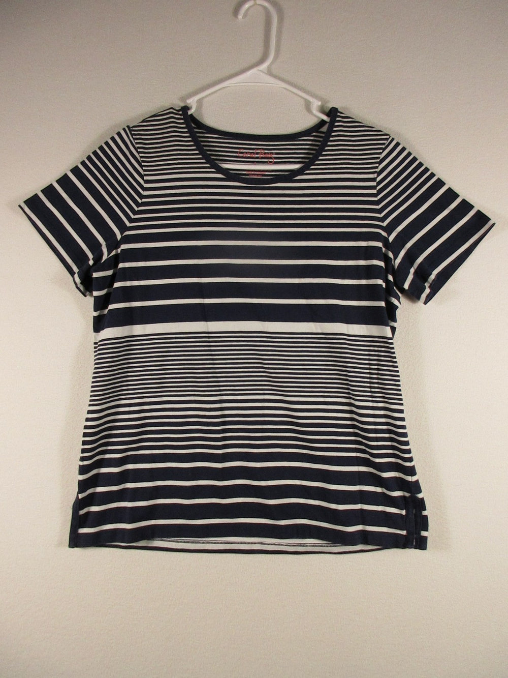 Coral Bay Womens Striped Top T-Shirt Round Neck Short Sleeve Size L Blue/White