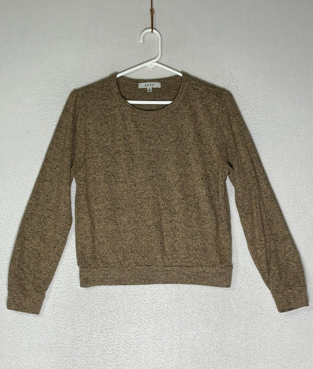 Gaze Tan Black Fuzzy Super Soft Crewneck Sweater Long Sleeve Women's Size Small