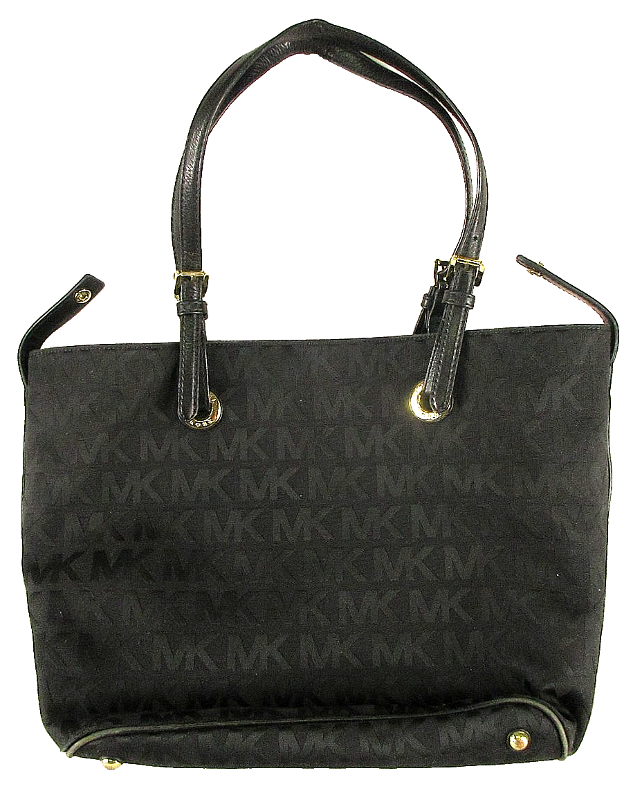 Michael Kors Womens Mk Logo Canvas Tote Bag Double Strap One Size Black
