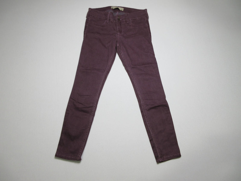 Hollister Womens Flat Front Mid Rise Jeans Skinny Leg Pockets Size 5 Burgundy