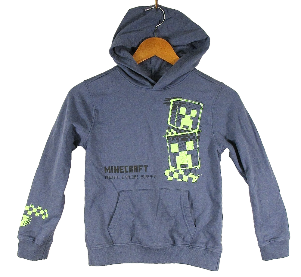 Minecraft Kids Boys Pullover Hoodie Sweatshirt Long Sleeve Pockets Size S Blue
