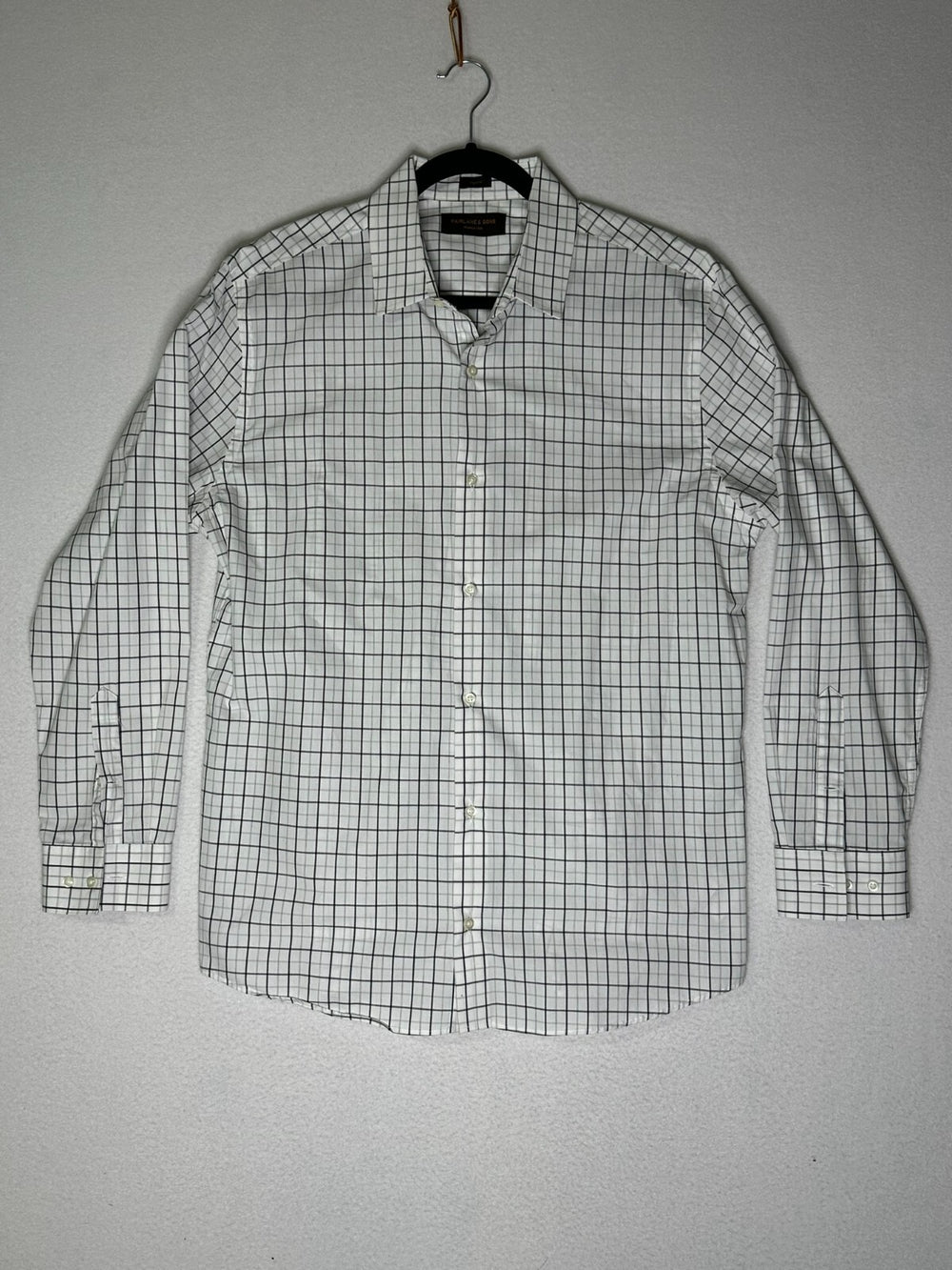 Fairlane and Sons White Checked Button Up Collared Shirt Men's Large Short