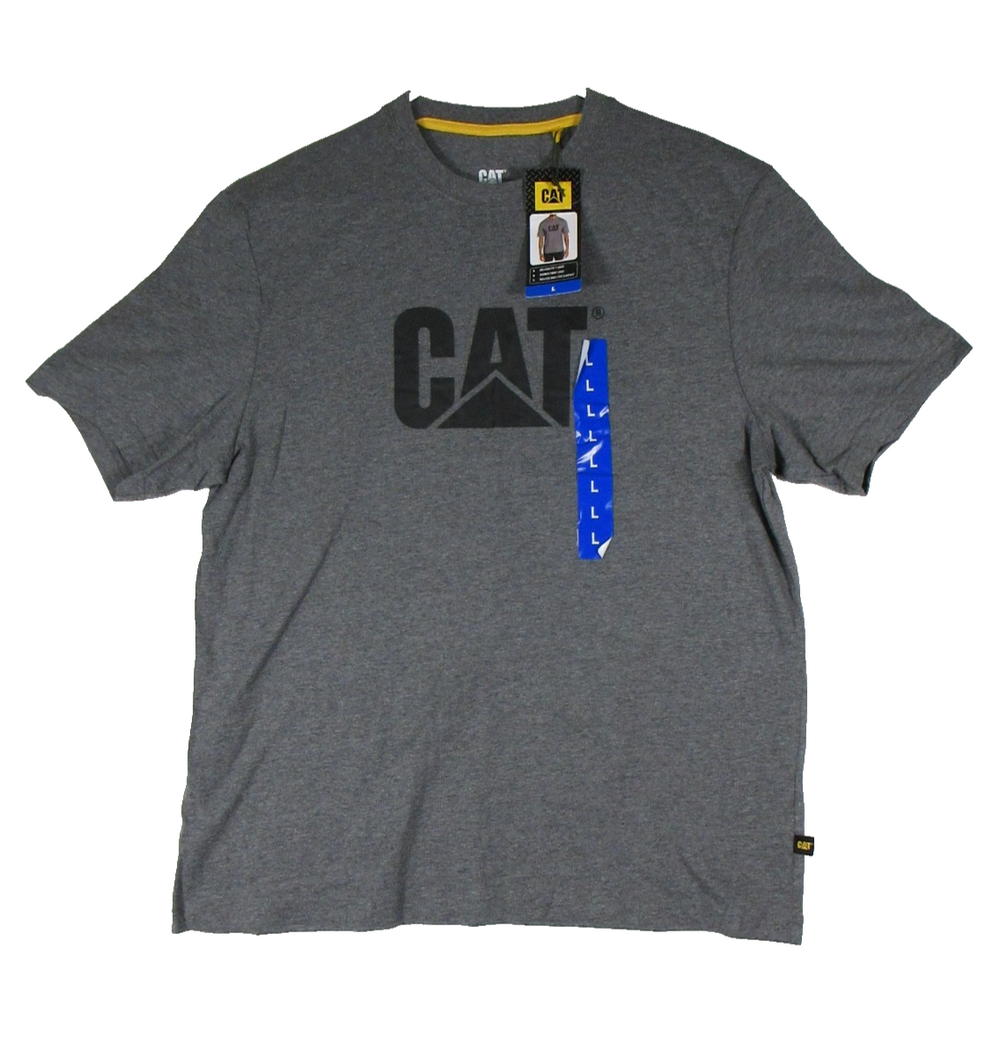 Cat Mens Relaxed Fit Logo T-Shirt Crew Neck Short Sleeve Size L Grey