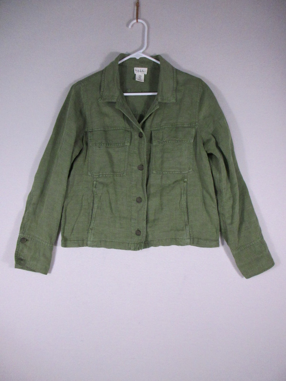 Nicole Miller Womens Button Up Jacket Rib Knit Long Sleeve Size M Green