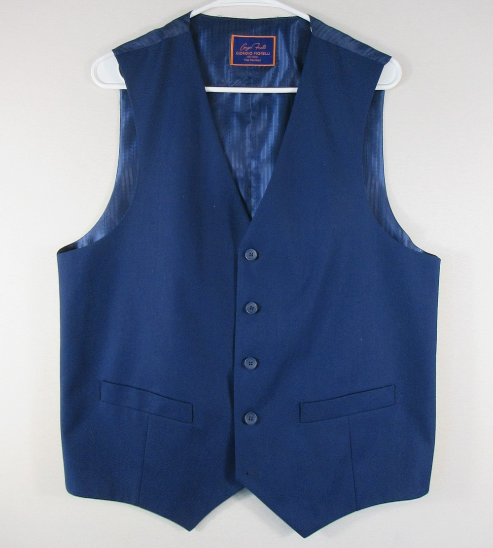 Giorgio Fiorelli Mens Button-Up V-Neck Suit Vest Sleeveless Pockets Size L Blue