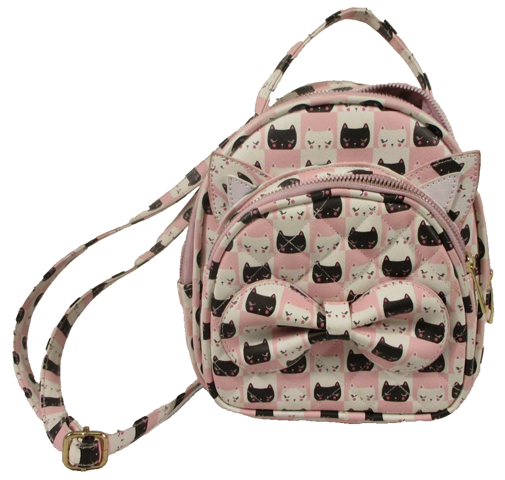 Under One Sky Womens Cat Print Backpack Two Strap Zip Pockets One Size Pink