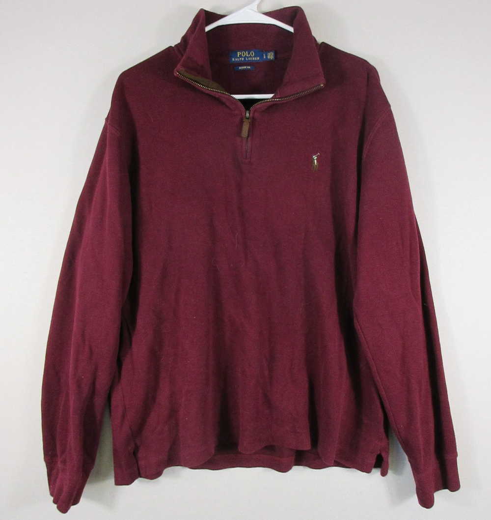 Polo Ralph Lauren Mens Zip-Up Estate Rib Sweater Long Sleeve Size L Maroon