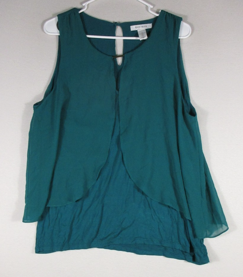 White House Black Market Womens Crew Neck Teal Blouse Sleeveless Size XL Green