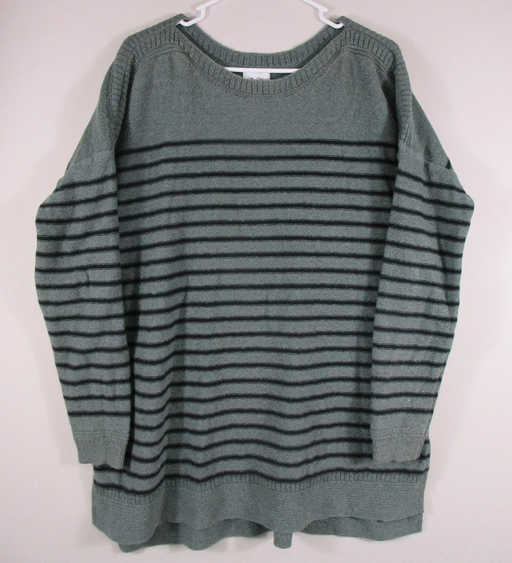 Old Navy Womens Pullover Striped Sweater Round Neck Long Sleeve Size XL Green