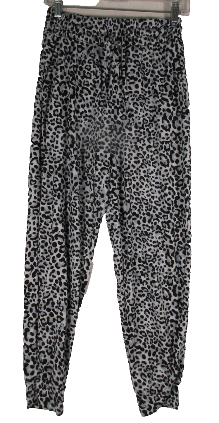 Zenana Womens Leopard Joggers Sweatpants Tapered Leg Size S Gray/Black