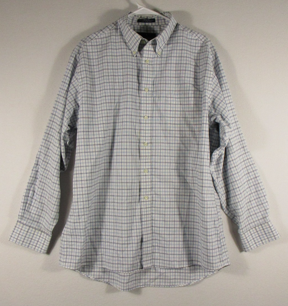 Barrington Mens Check Button-Up Dress Shirt Long Sleeve Size 16 1/2 34/35 White