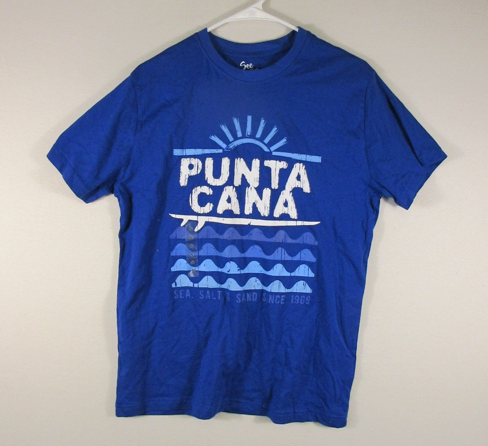 See You Sun Beachwear Co. Mens Punta Cana Graphic T-Shirt Short Sleeve Sz S Blue