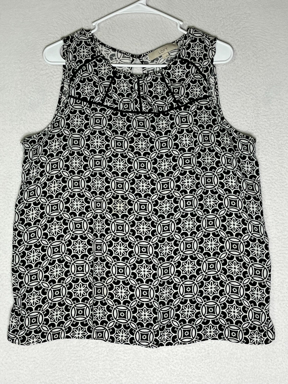 Ann Taylor Loft Black White Sleeveless Geometric Print Blouse Top Women's Size L