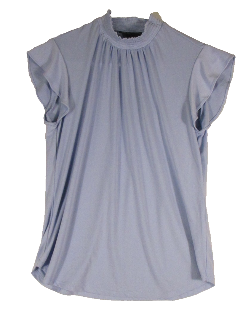 7th Avenue Design Studio Womens Mock-Neck Blouse Cap Sleeve Pleated Size S Blue