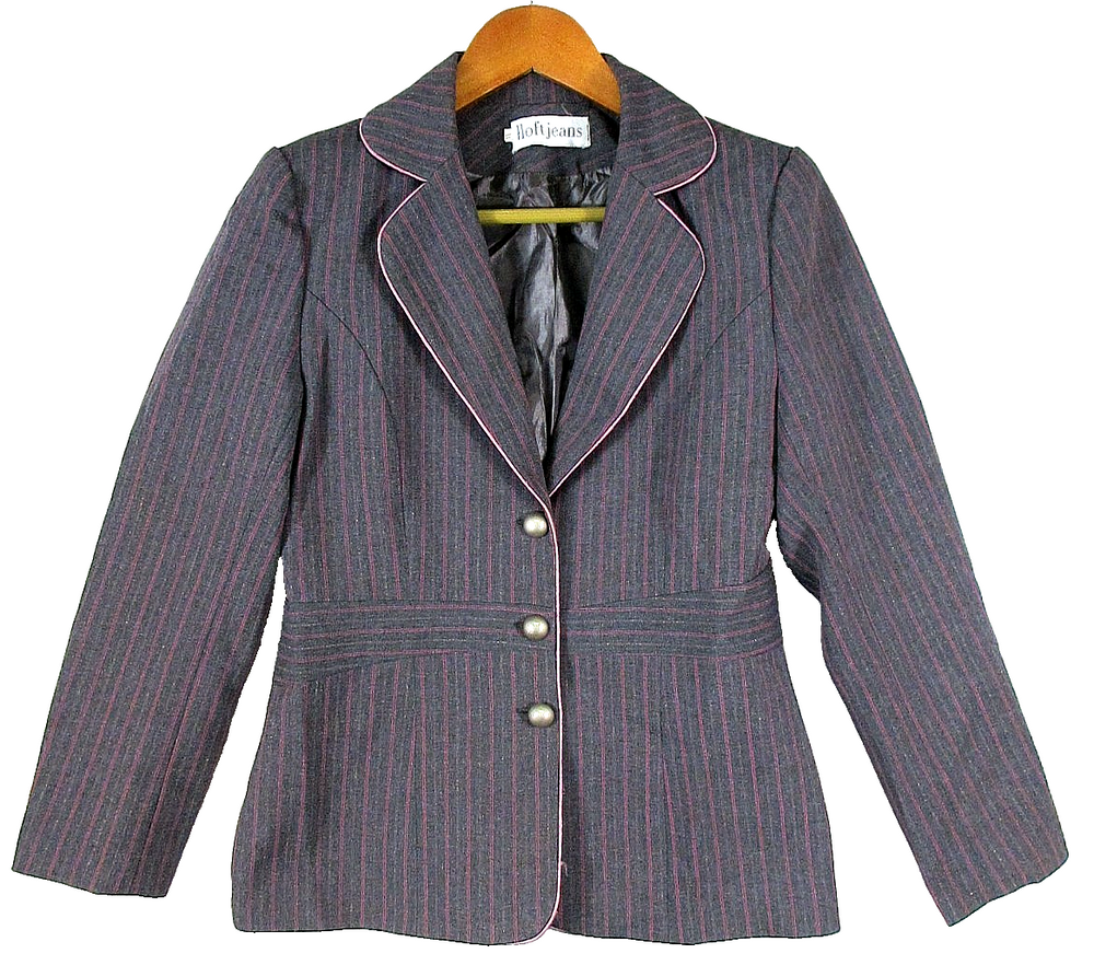 Ann Taylor Loft Womens Button-Up Blazer Jacket Pinstripe Print Size M Gray