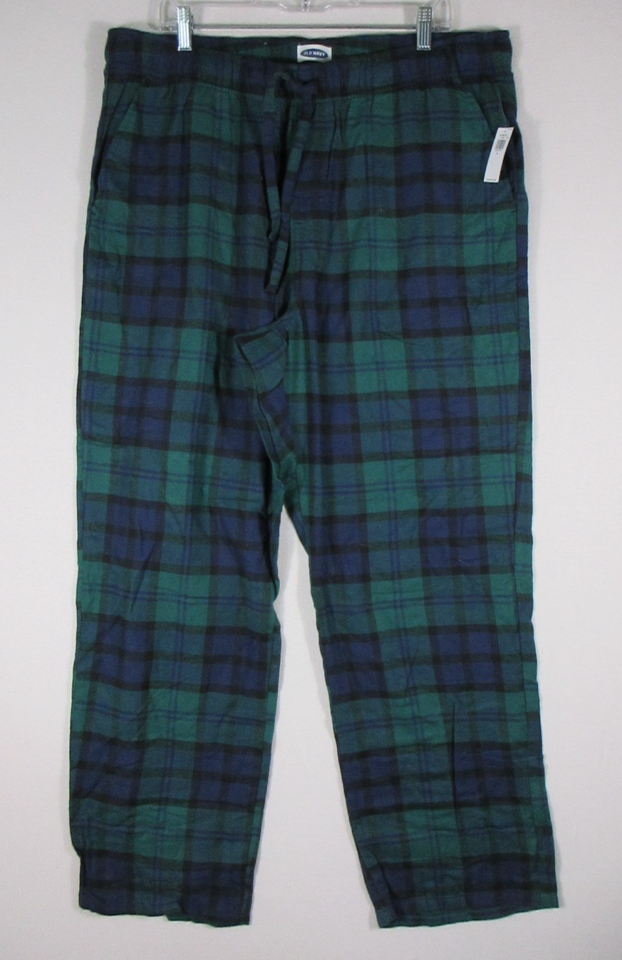 Old Navy Mens Pajama Lounge Pants Plaid Drawstring High Rise Size XL Blue