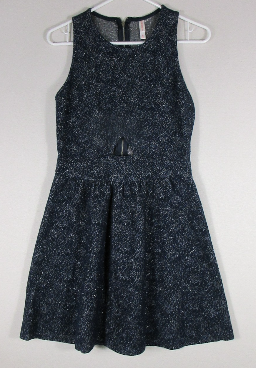 Xhilaration Womens Metallic Floral Cut Out Mini Dress Sleeveless Size M Blue