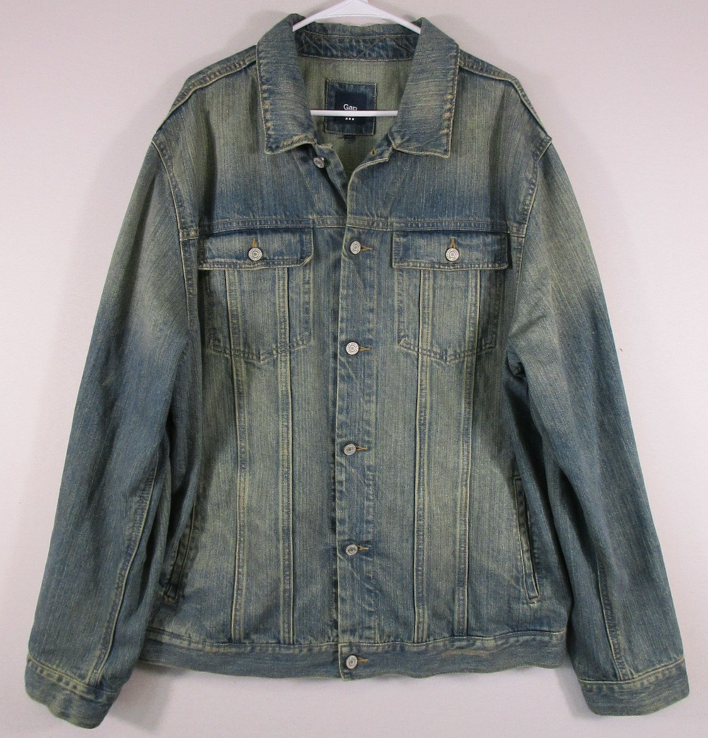 Gap Mens Button-Up Track Denim Jacket Long Sleeve Pockets Size 2XL Blue
