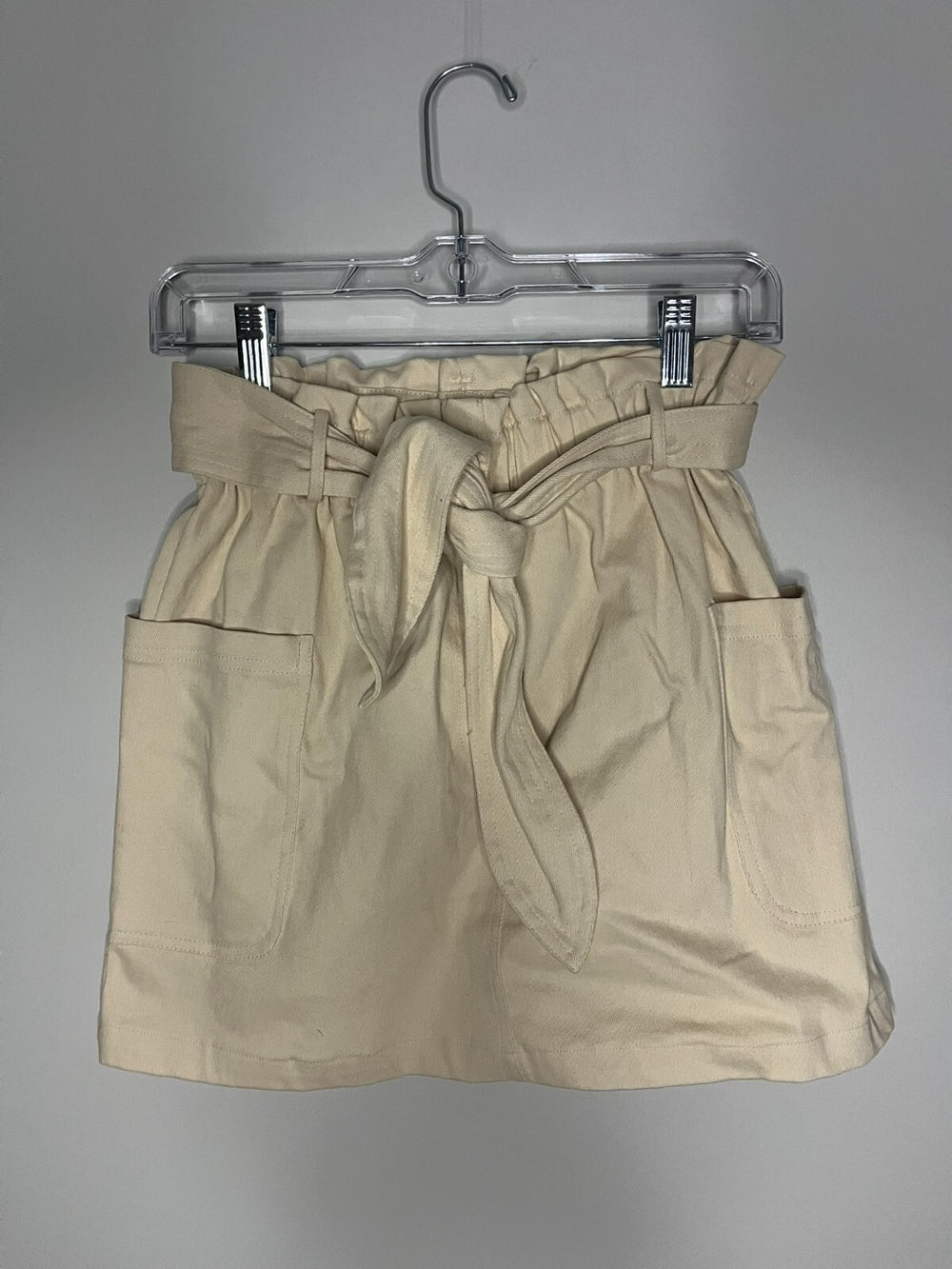 Nova Vintage Cream Paperbag Mini Skirts Elastic Waist Pockets Women's Size W26