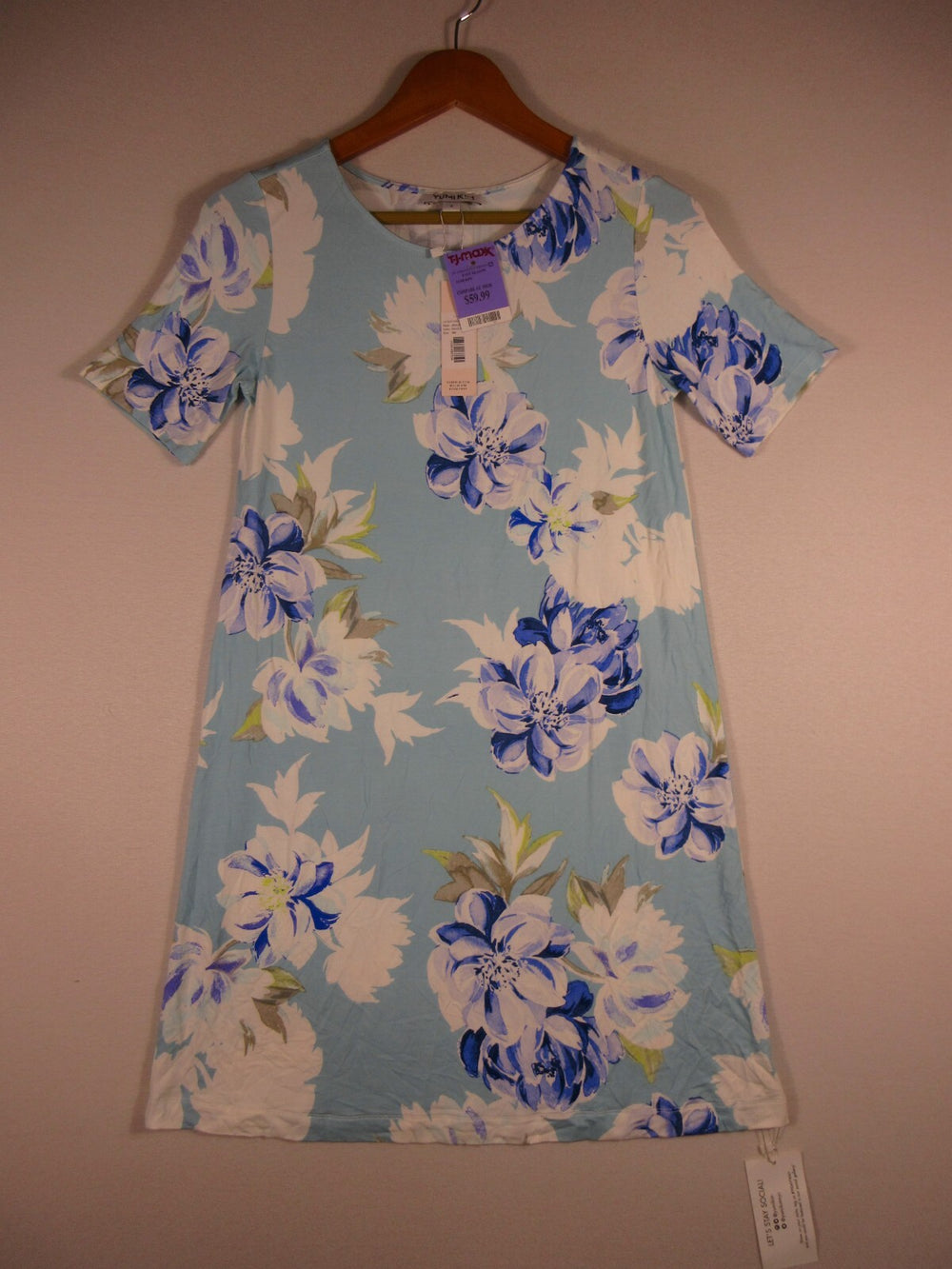 Yumi Kim Womens Floral Short Sleeve Livi Shift Dress Round Neck Size S Blue