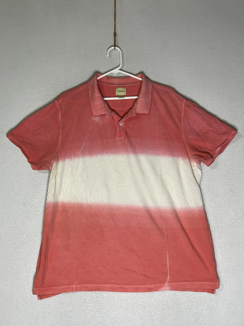 GH Bass Orange White Polo Shirt Slit Hem 100% Cotton Tie Dye Mens Size X Large