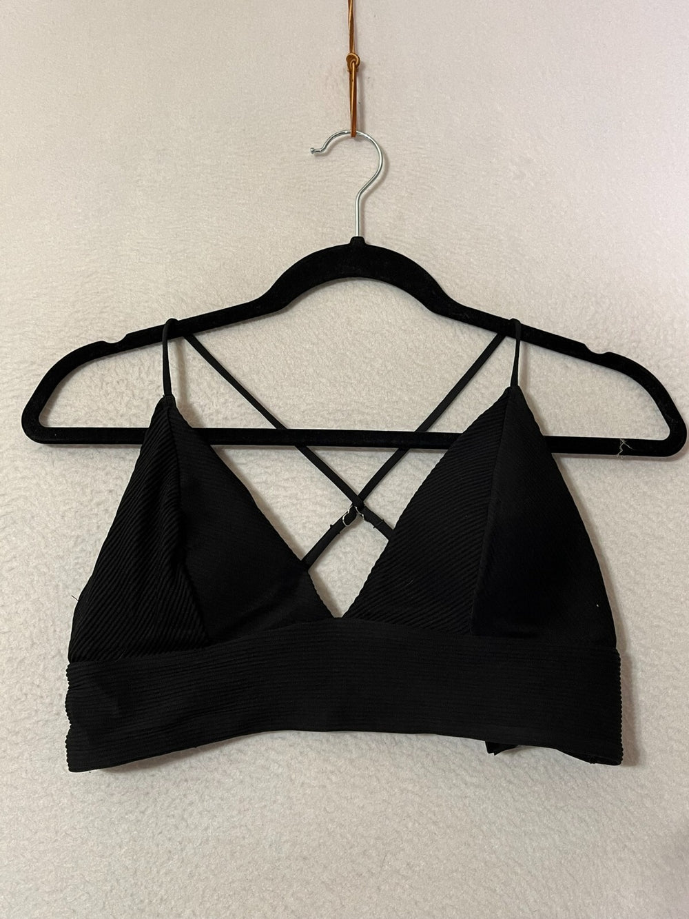 H&M Black Padded Triangle Ribbed Non-Wired Bikini Top Women's Size 10
