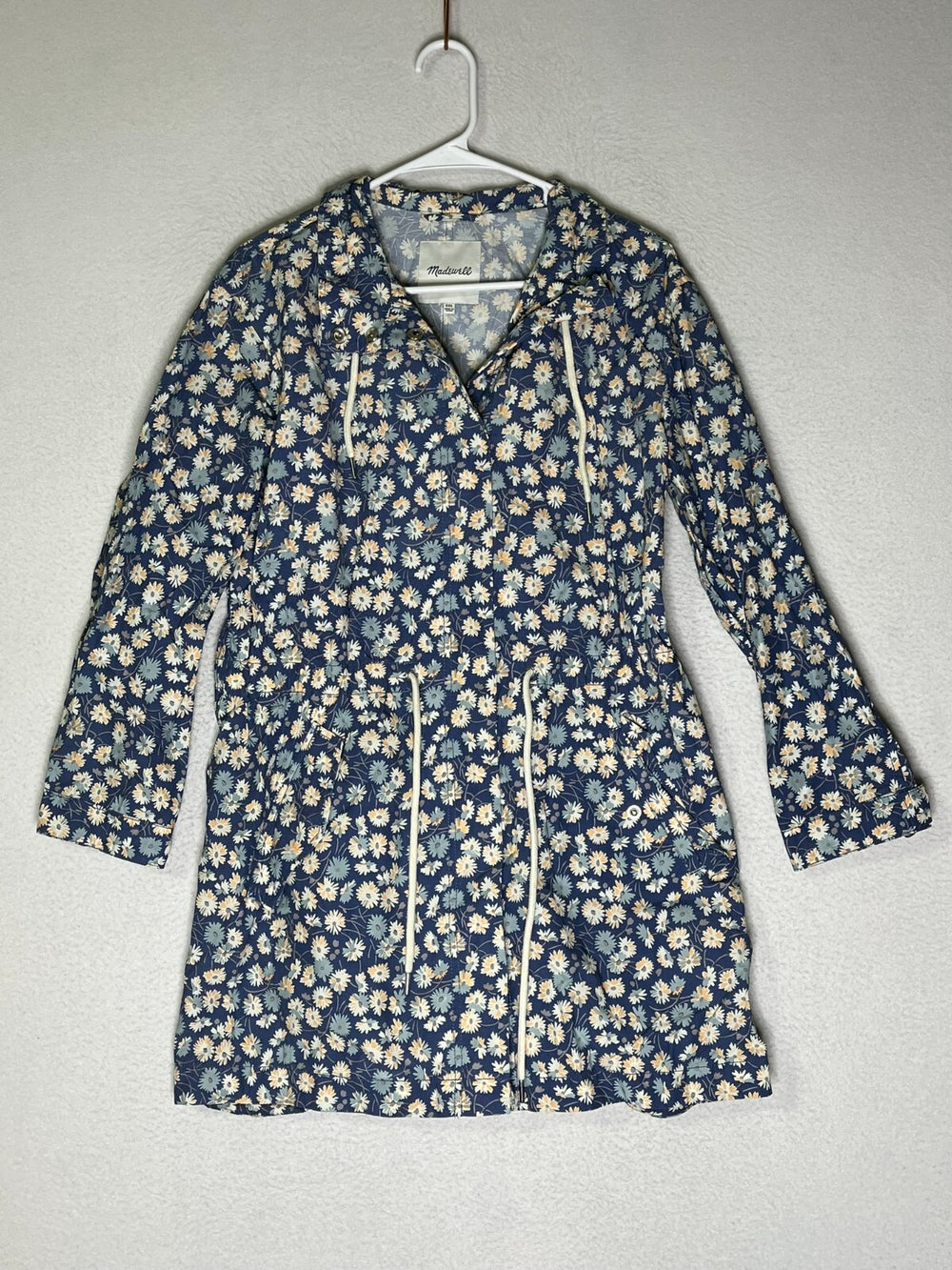 Madewell French Blue Floral Ruffle-Neck Anorak Top Women's Size XXS