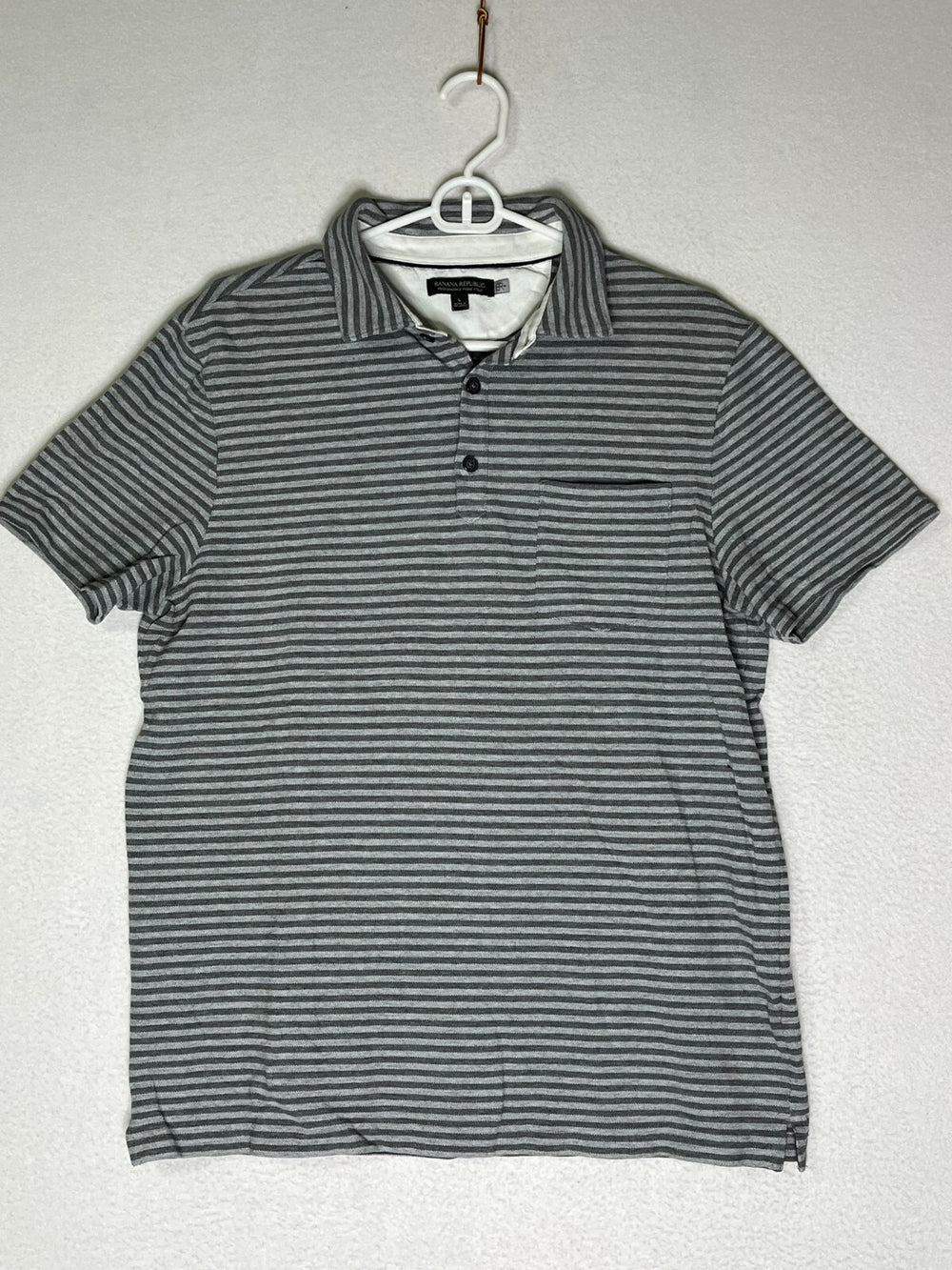 Banana Republic Gray Performance Pique Striped Golf Polo Shirt Men's Size Large