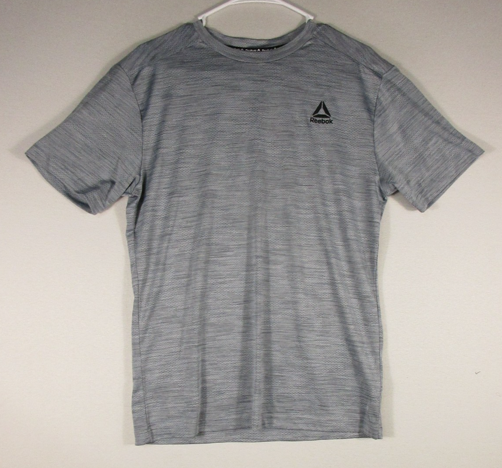 Reebok Mens Casual Polka Dot T-Shirt Round Neck Short Sleeve Size S Gray
