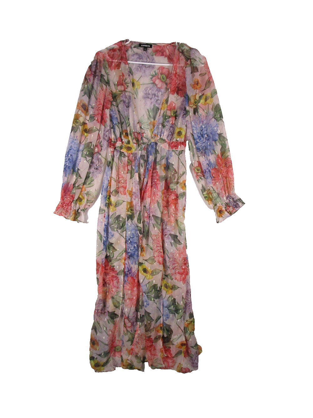 Express Womens Floral Maxi Dress Open Front Long Sleeve Size XS/S Multicolor