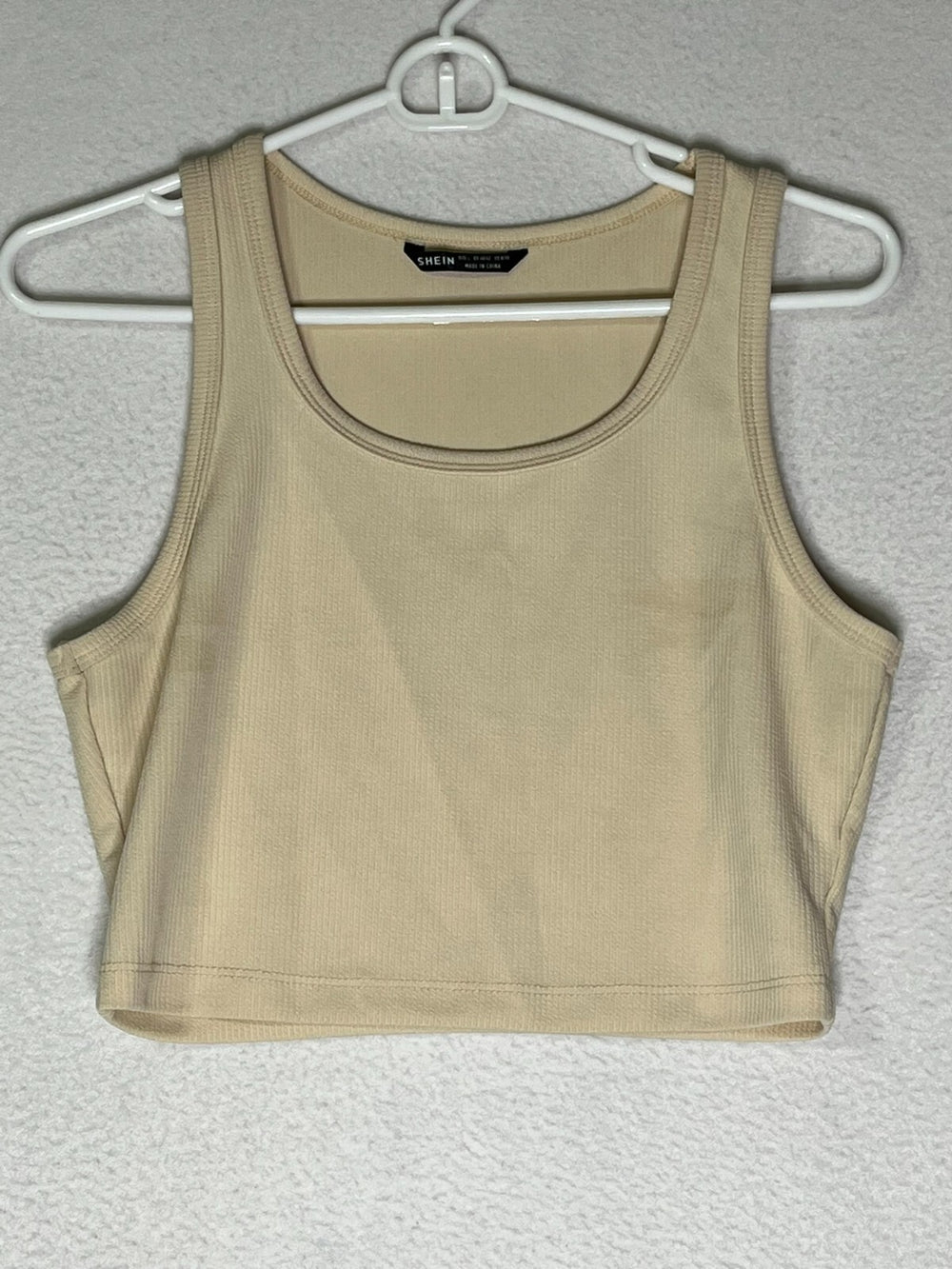 Shein Cream Solid Rib-Knit Crop Tank Top Scoop Neck Women's Size Large