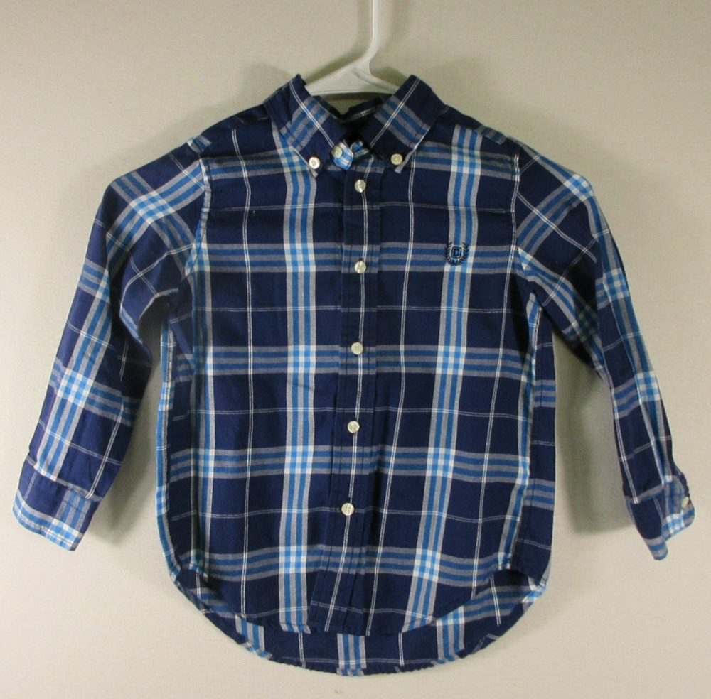 Chaps Boys Pleated Button-Up Shirt Hi-Low Long Sleeve Collared Size 4T Blue