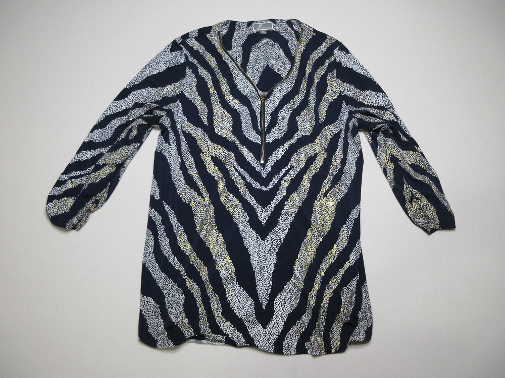 JM Collection Womens Animal Print 1/4 Zip V-Neck Long Sleeve Blouse Size XL Gray