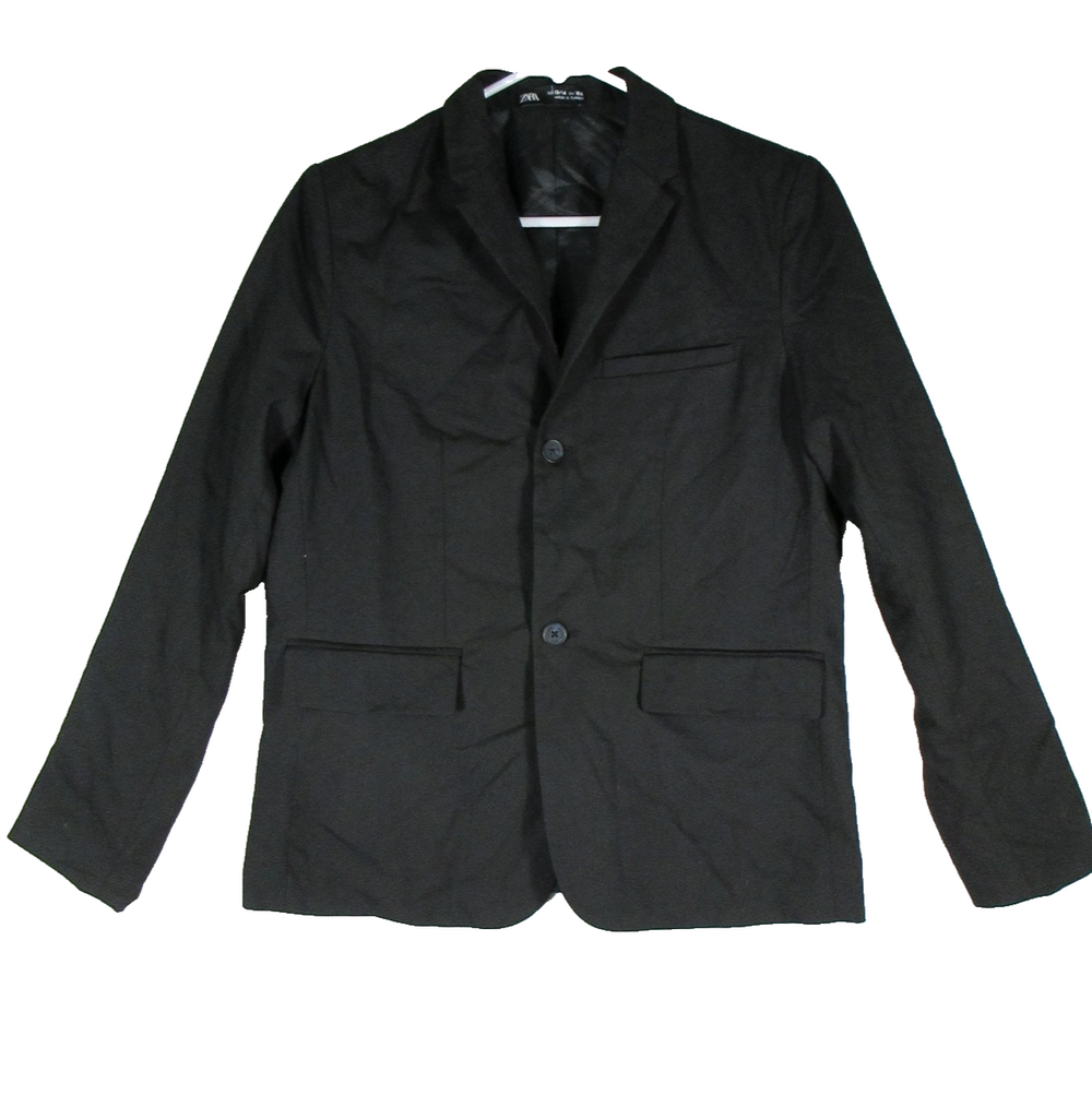 Zara Mens Button Up Jackets V-Neck Chest Pockets Long Sleeve Size 13/14 Black