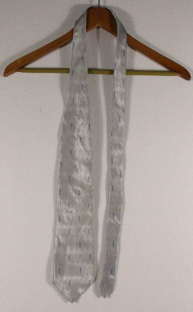 Puritan Mens 100% Silk Neck Tie Geometric Silver/White/Blue Made in USA