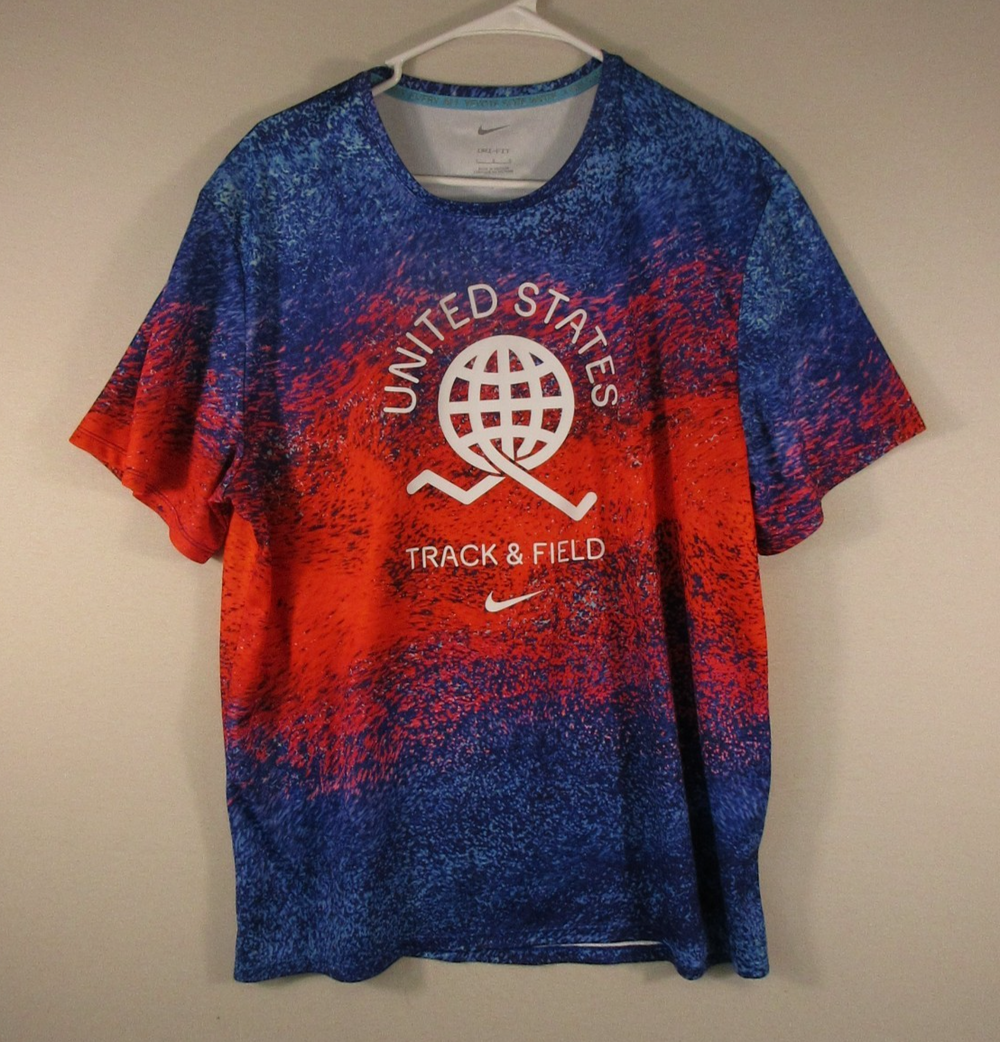 Nike Dri-Fit Mens United States Track & Field T-Shirt Short Sleeve Size L Multi