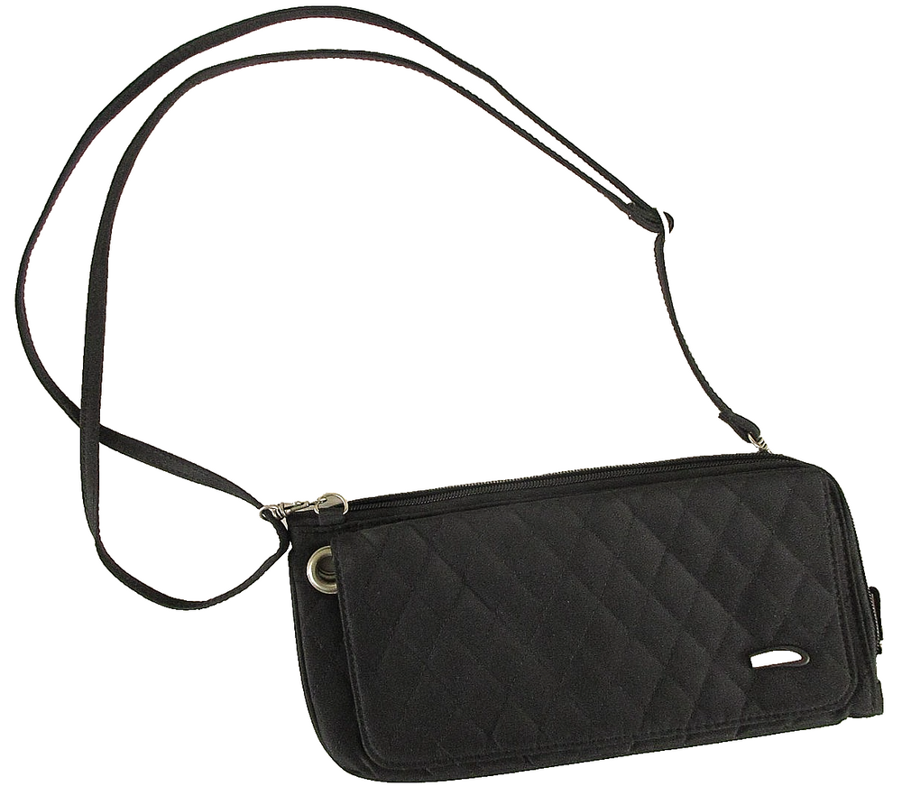 Travelon Womens Quilted Crossbody Bag Two Shoulder Strap Pockets Black