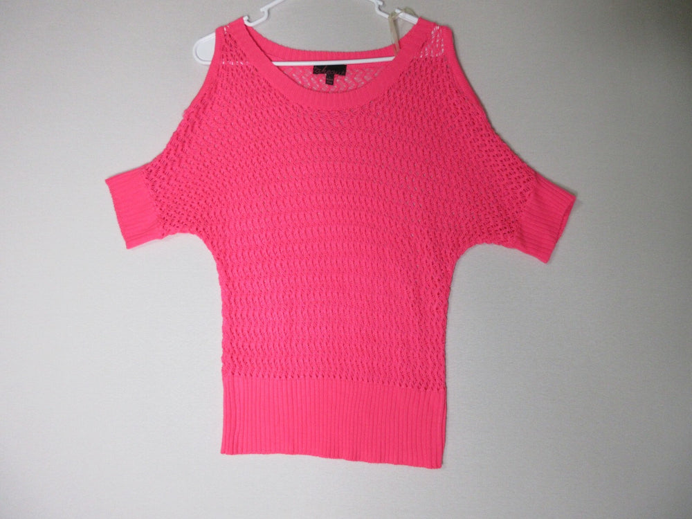 Takeout Womens Regular Fit Round Neck Crochet Top Short Sleeve Size L Pink