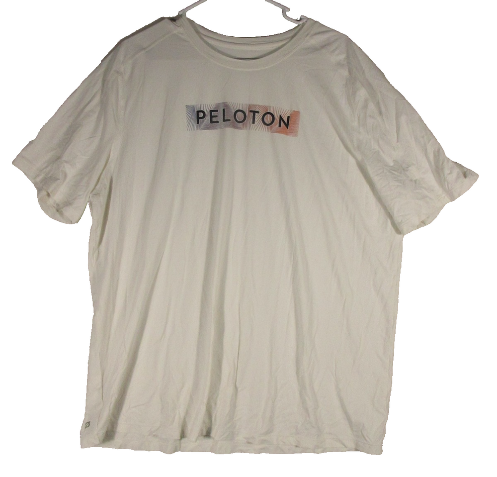 Peloton Mens Pullover Round Neck Embroidered T-Shirt Short Sleeve Size XL White