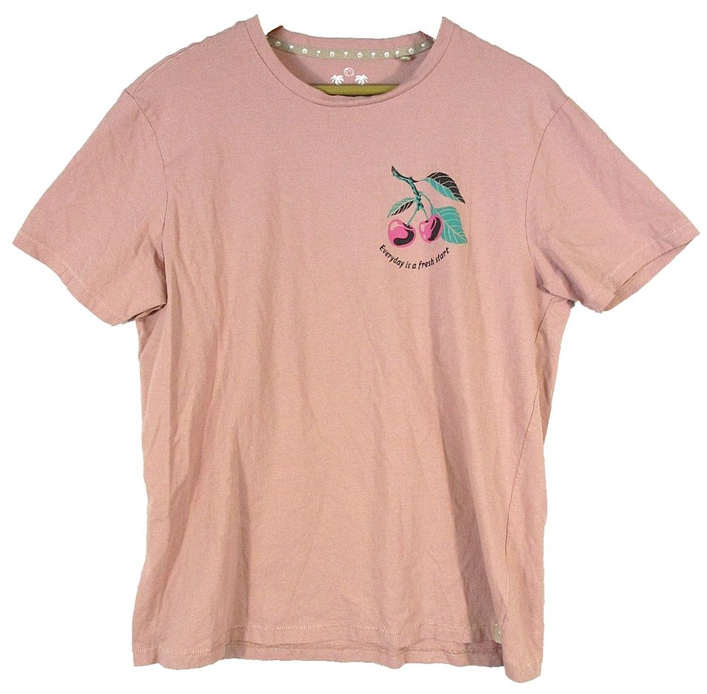 Free Planet Mens Pullover Graphic T-Shirt Crew Neck Short Sleeve Size L Pink