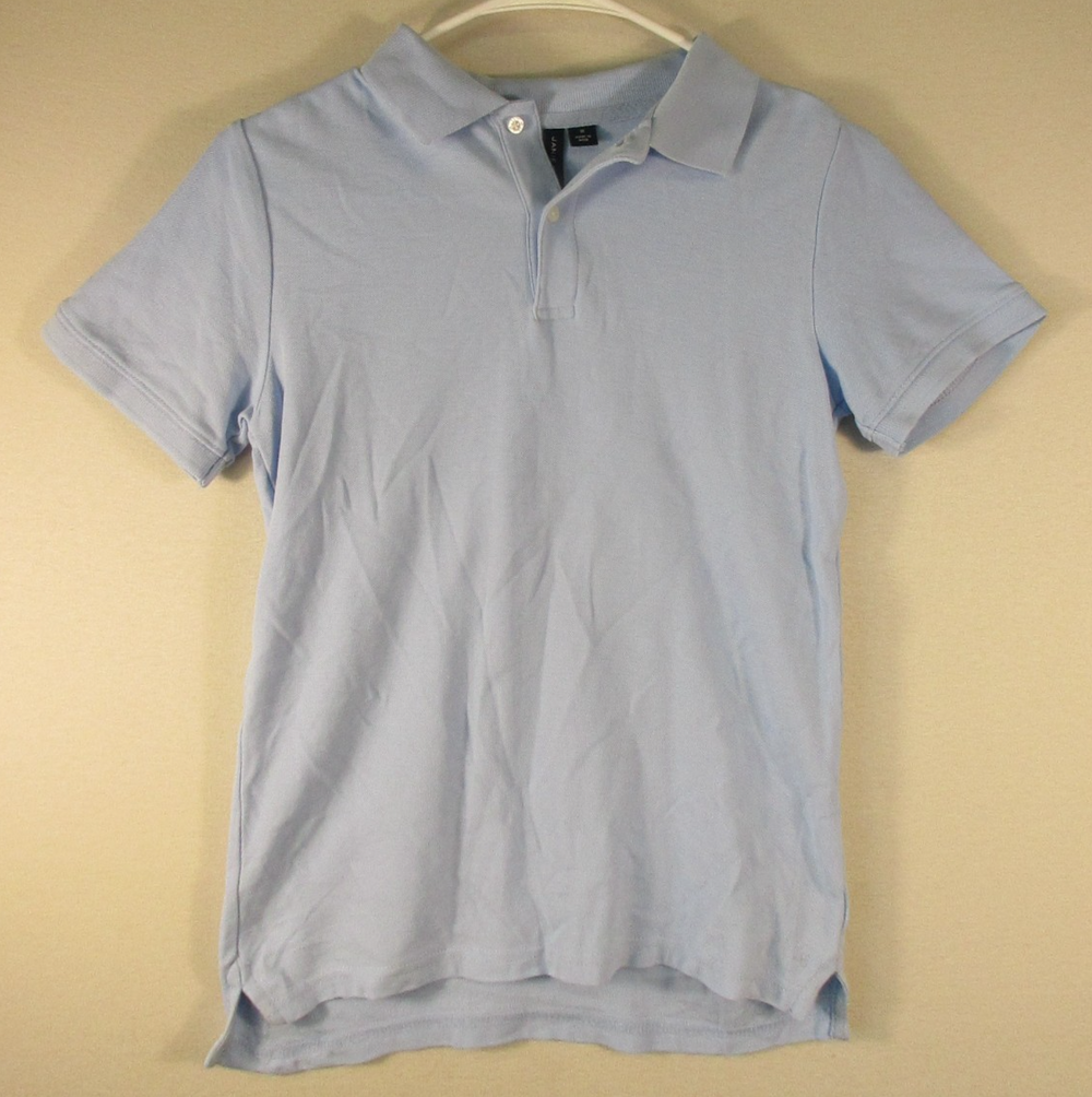 Janie And Jack Boys Button-Up Polo Shirt Hi-Low Hem Short Sleeve Size 10 Blue