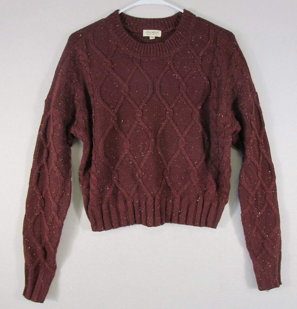 Ultra Flirt Womens Pullover Crew Neck Sweater Cable Knit Size M Burgundy