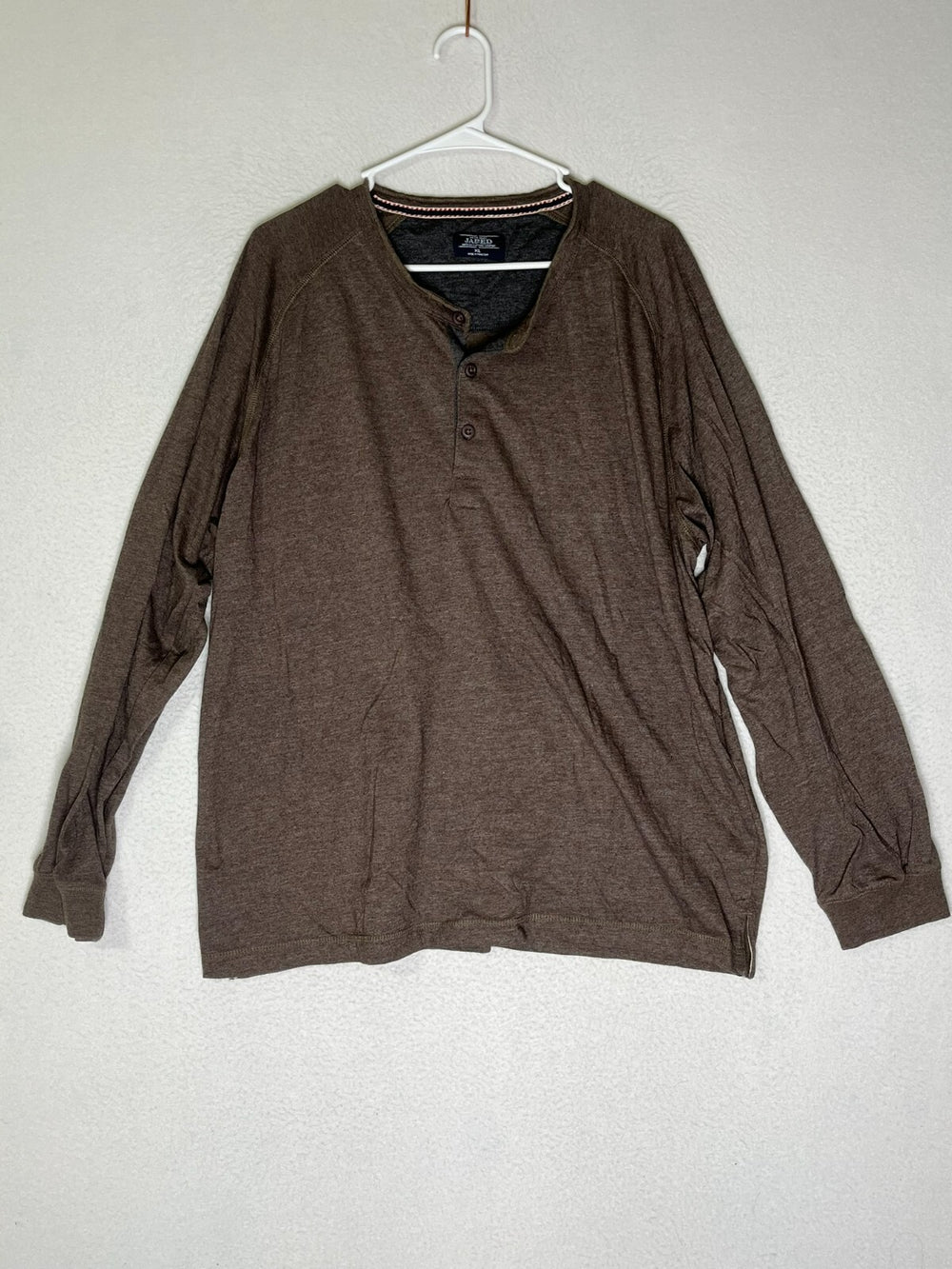 Union Made Jared Coffee Bean Heather Long Sleeve Raglan Henley Shirts Mens SZ XL