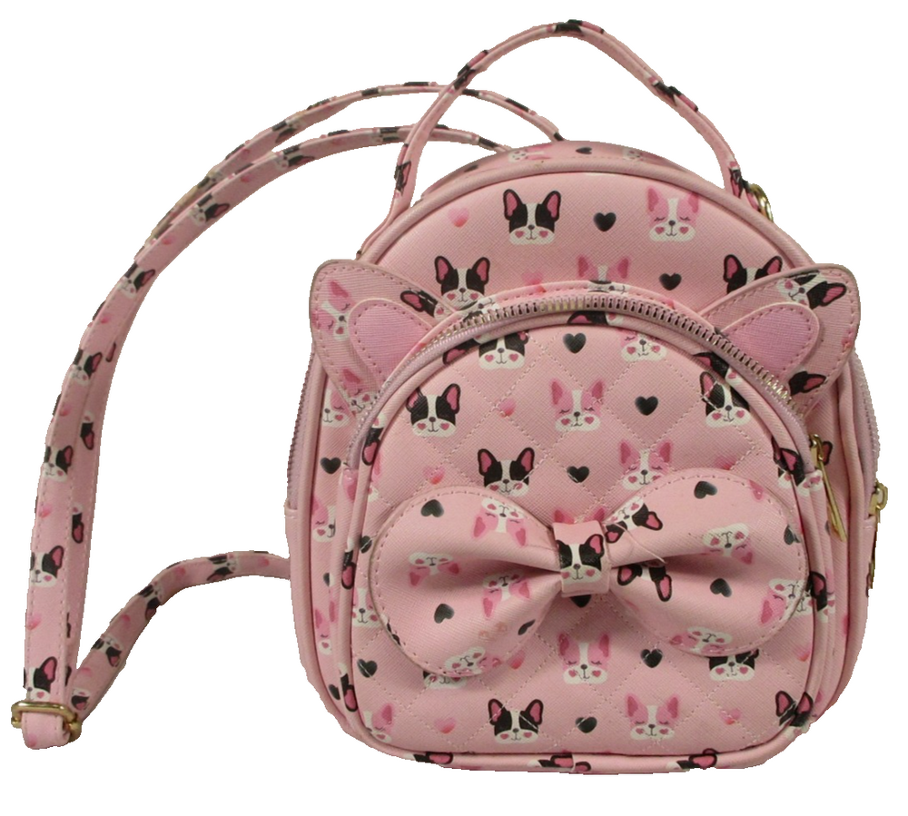 Under One Sky Womens Cat Print Backpack Adjustable Strap Zip Pockets Pink