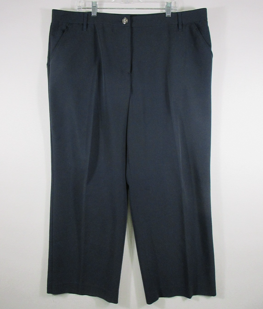 Larry Levine Womens Pleated Mid Rise Pants Straight Leg Pockets Size 20W Blue