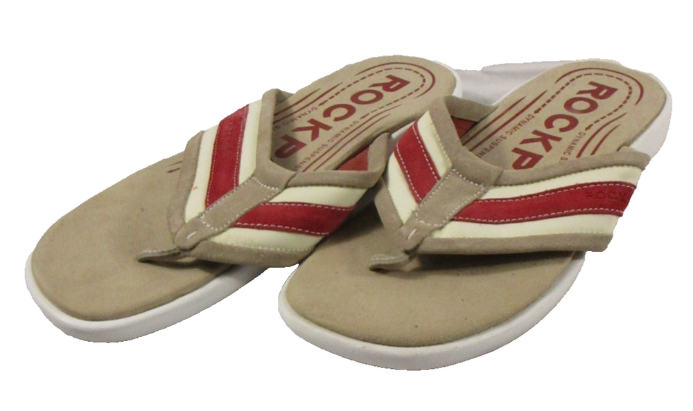 Rockport Mens Comfort Striped Thong Sandals Slip-On Size US11 EU45 Beige
