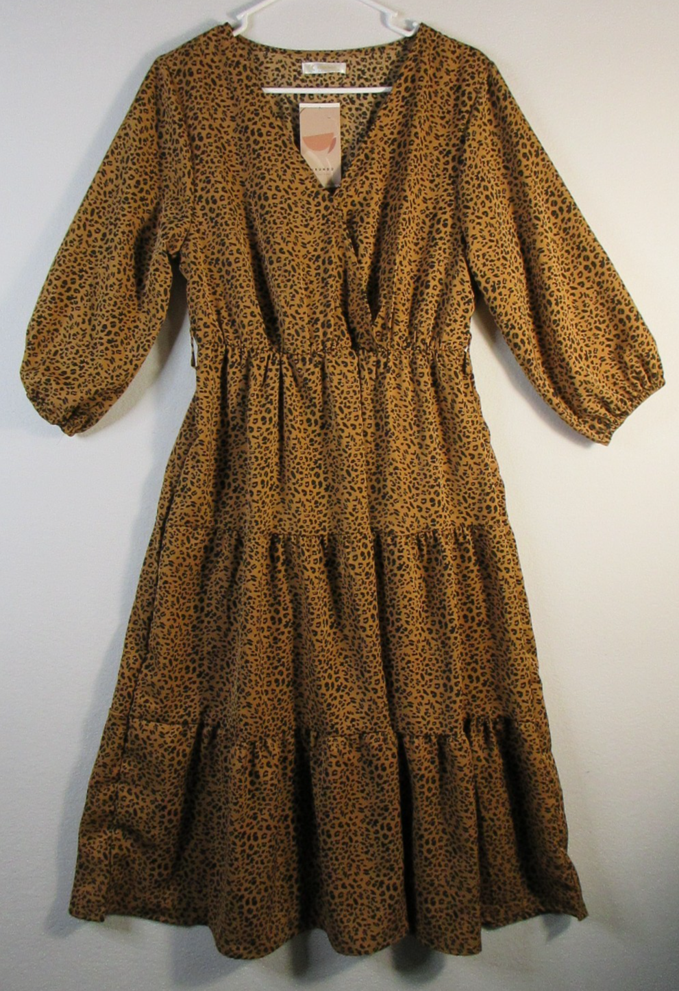 Kirundo Womens Pullover Tired Midi Dress Long Sleeve V-Neck Size M Brown