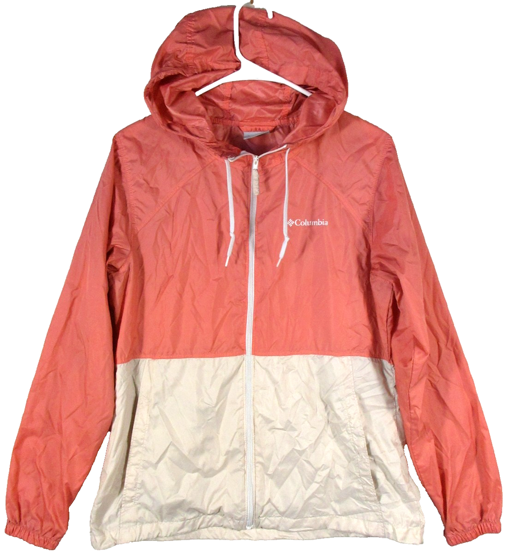 Columbia Womens Windbreaker Hoodie Jacket Long Sleeve Pockets Size S Pink/White