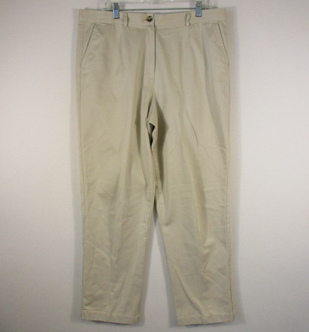 L.L.Bean Womens High Rise Original Fit Pants Straight Leg Size 14 Khaki